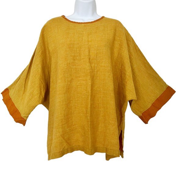 VTG CTC Carol Turner Collection Boxy Top Oversized Pullover Mustard Laganlook, S - Picture 1 of 12